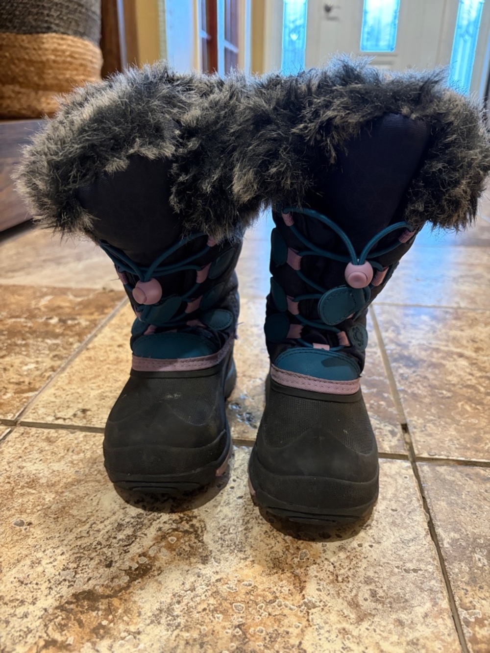 Kamik Kids Black Teal Pink Fur-Trim Winter Boots